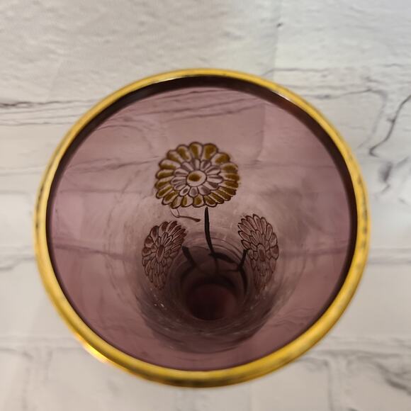 Elegant Footed Pedestal Amethyst Glass Vase - VTG Hand Painted Art Nouveau Decor - Picture 5 of 9